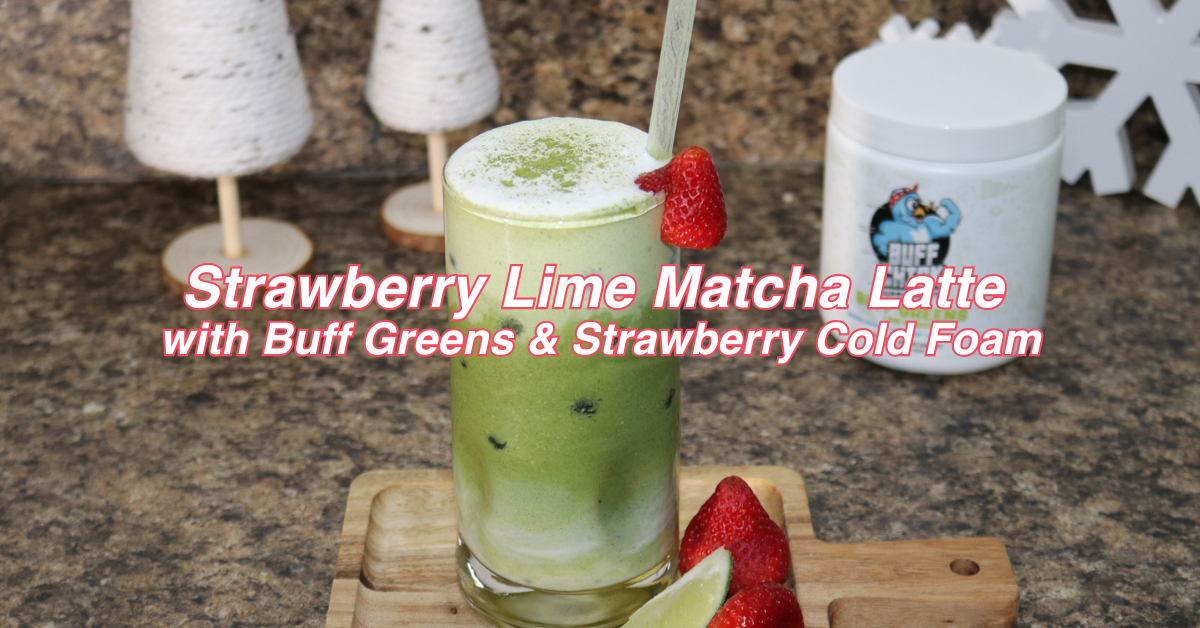 Strawberry Lime Matcha Latte with Buff Greens